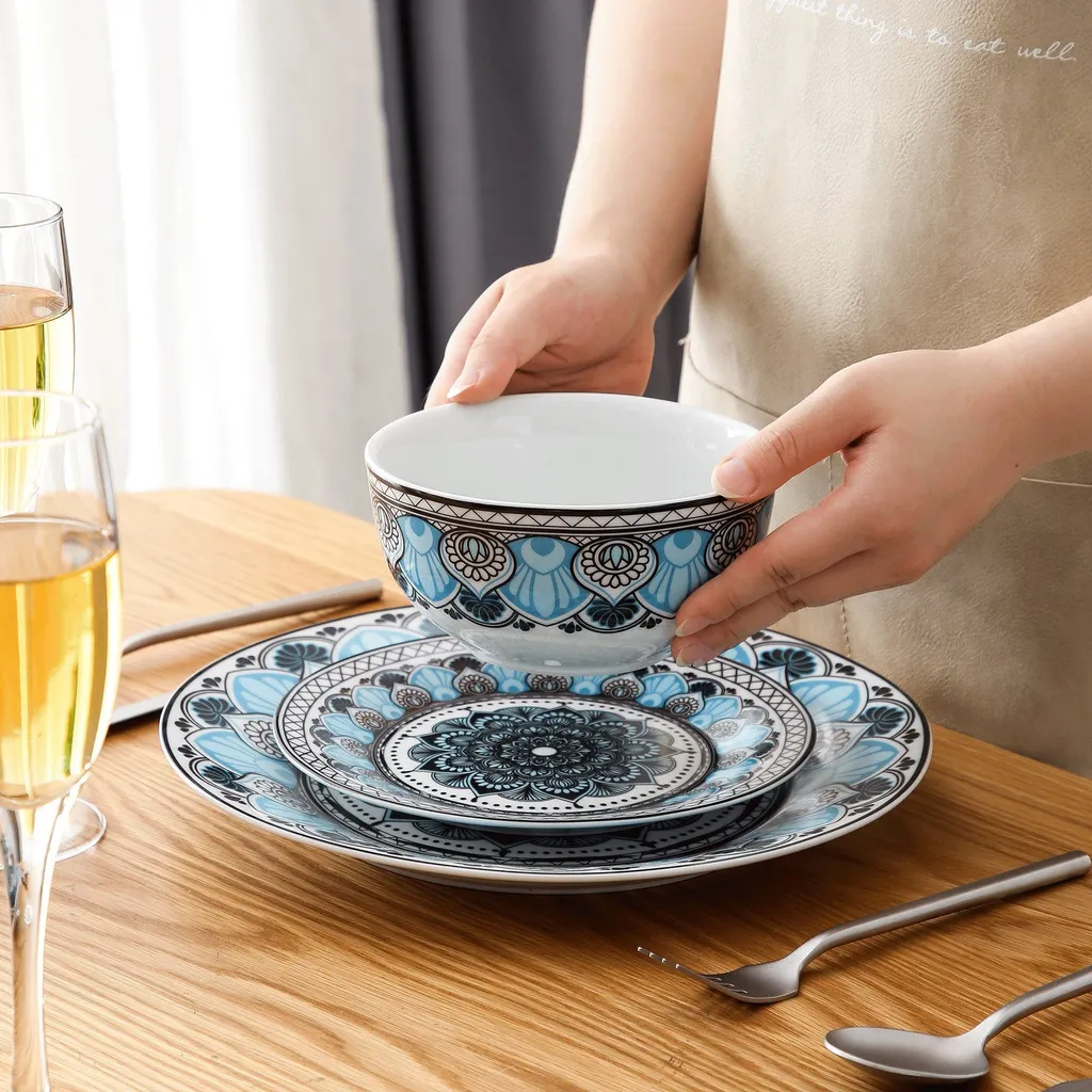 Tafelservice VEWEET, 18 Teiliges Geschirrset Aus Porzellan, AUDRIE Serie, Mit Je 6 Müslischale, Dessertteller Und Flachteller Für 6 Personen – Bild 4