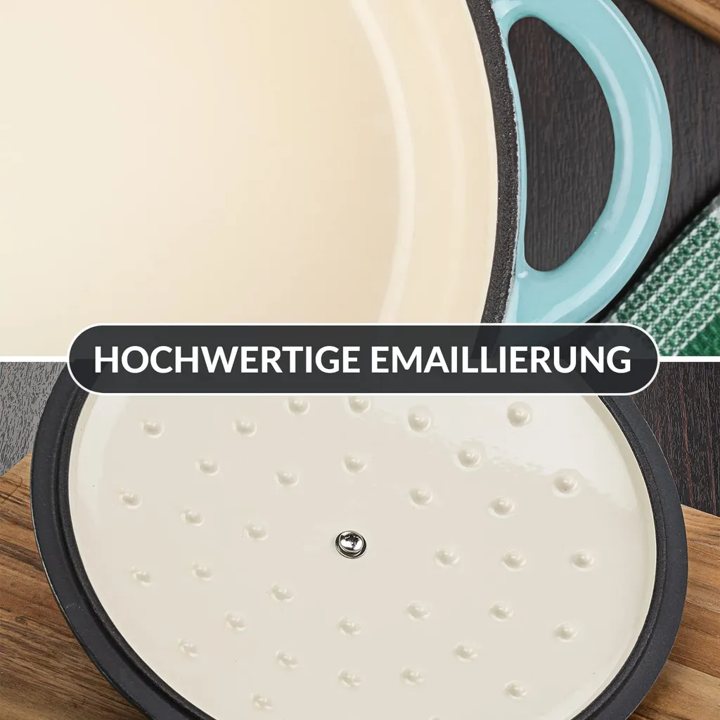 Globetrade Gusseisen Topf Brot Backen 24 Cm - 3,5 L Schmortopf Gusseisen Emailliert Zum Schmoren, Backen Und Braten - Brotbacktopf Mit Deckel Induktion - (3,5 L, Blau) – Bild 7