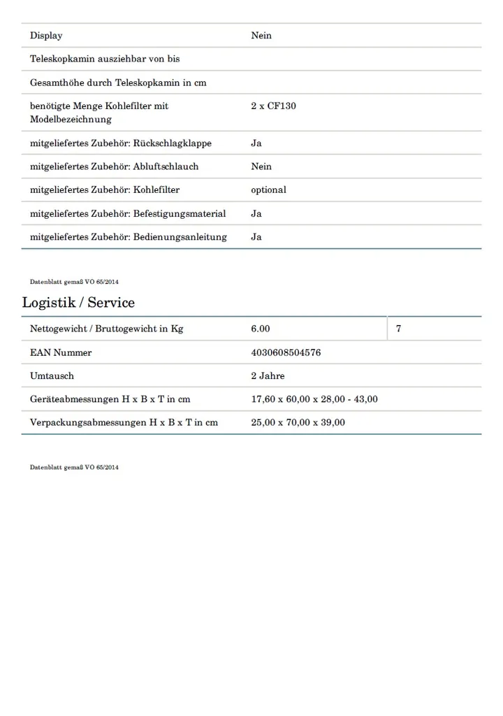 Umluftset Dunstabzugshaube PKM UBH6002-2H 60cm + Aktivkohlefilter – Bild 5