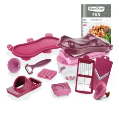 Genius Nicer Dicer Fun Hippo (14 Teile) Inkl. Spiralschneider Küchengerät Allesschneider Gemüseschneider In Rubinrot; A3