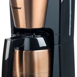 Bestron Filterkaffeemaschine Mit Thermokanne, Kaffeemaschine Für 8 Tassen Frischen Kaffee, Inkl. Permanentfilter Und Automatischer Abschaltfunktion, 900 Watt, Farbe: Kupfer