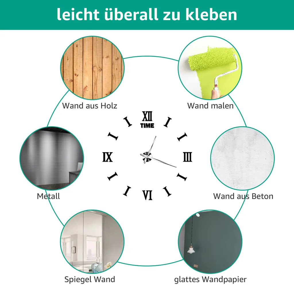 CMYBabee Wanduhr 3D DIY XXL Stumm Acryl-Wanduhr Moderne Designer Wanduhr 3D Wand Uhr Home Office Schule Dekoration Riesig 80-120cm – Bild 7