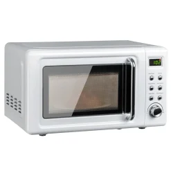 COSTWAY Mikrowelle 20L, 700 W Mikrowellenofen, Mit 8 Automatischen Programme, 5 Leistungsstufen, LED-Anzeige, Verzögerter Start, Retro, Weiß
