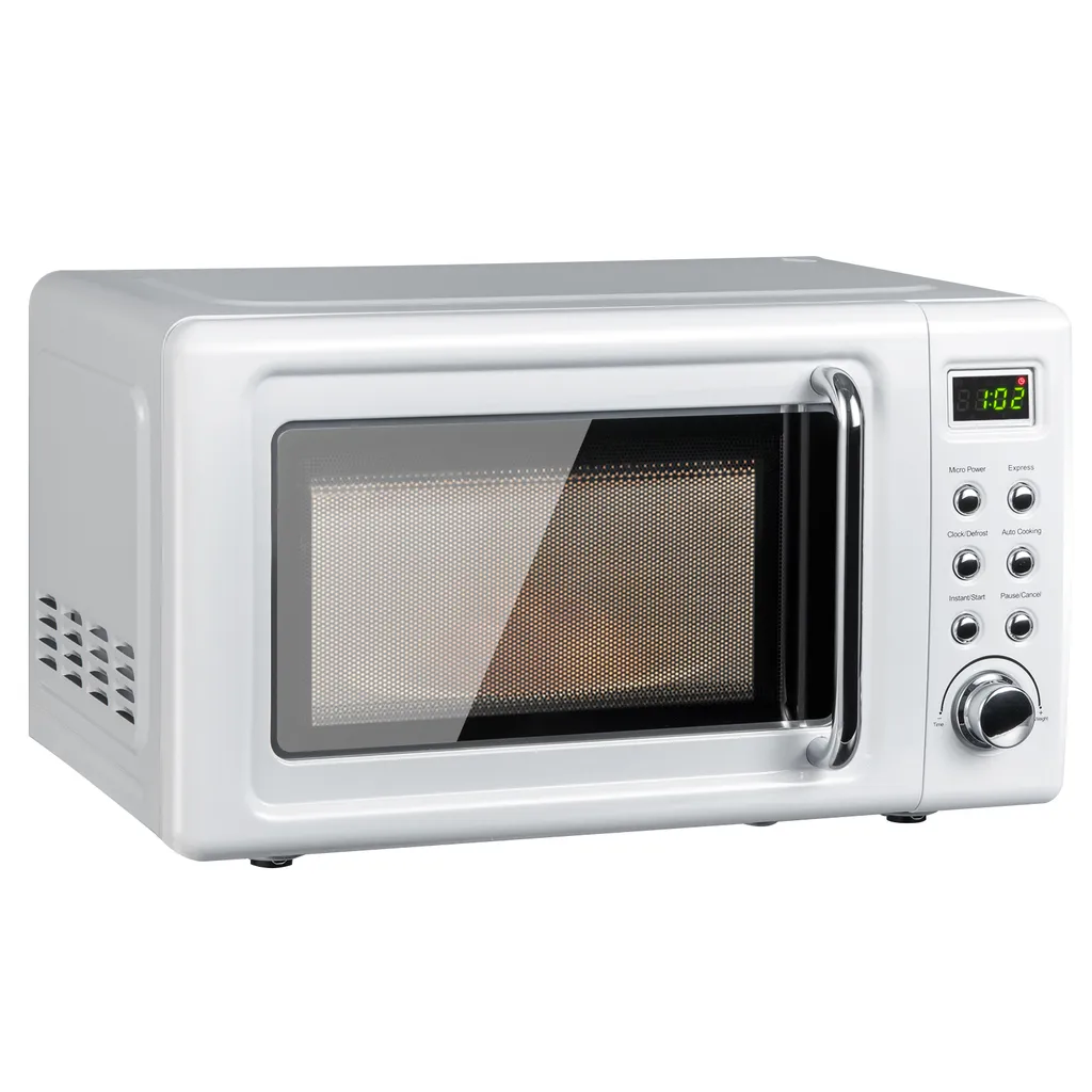 COSTWAY Mikrowelle 20L, 700 W Mikrowellenofen, Mit 8 Automatischen Programme, 5 Leistungsstufen, LED-Anzeige, Verzögerter Start, Retro, Weiß