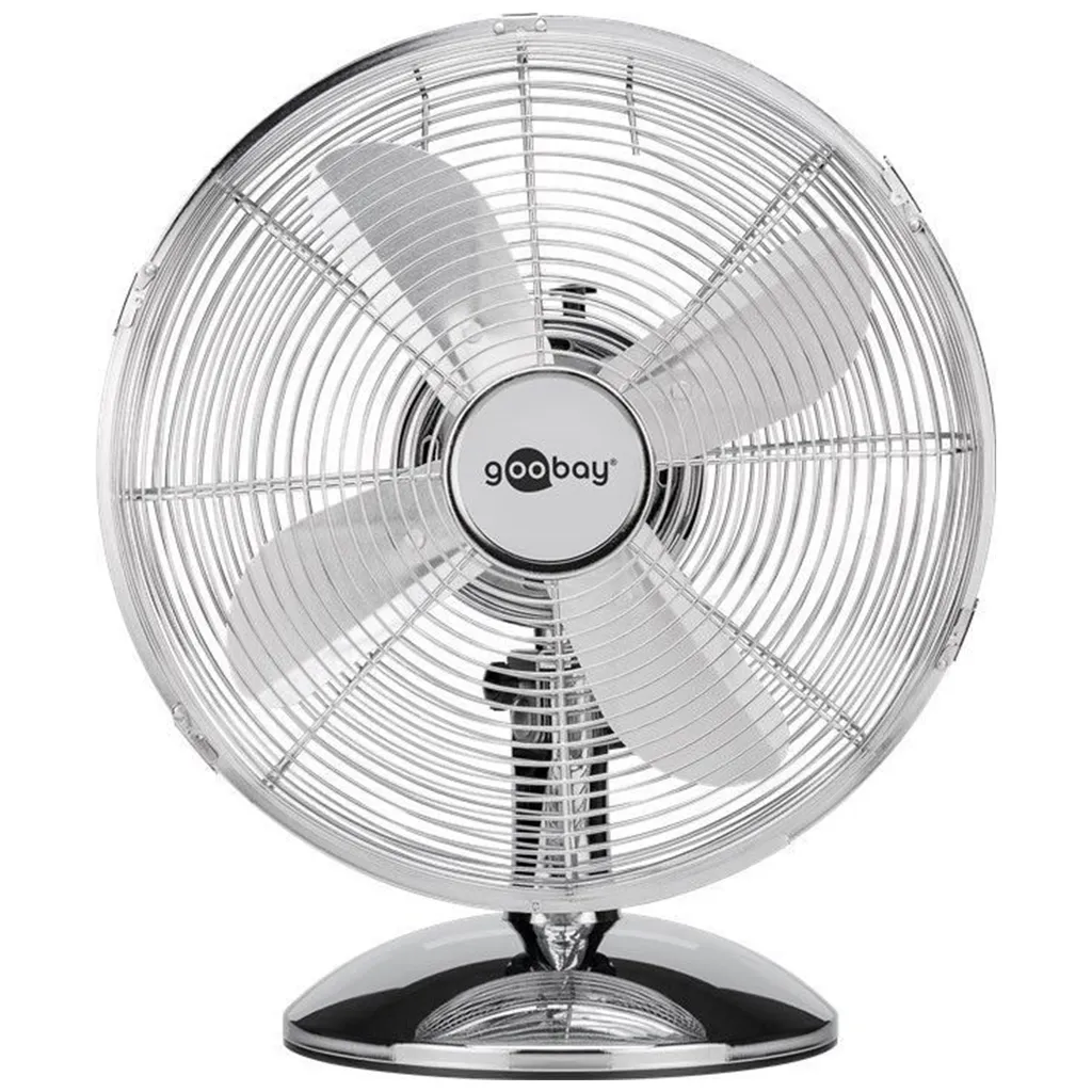 Goobay Retro Tischventilator Mit 3 Leistungsstufen, 40cm Durchmesser (12 Zoll) - Neigbar, Schwenkbar, Super Leise - Verchromt