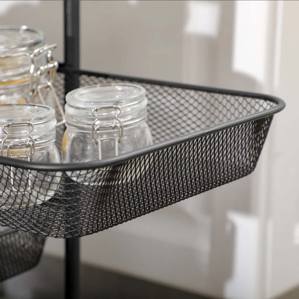 HOMCOM Rollwagen, Küchenwagen Mit 4 Körben, Aufbewahrungsregal Mit Rollen, Haushaltregal, Servierwagen Für Schlafzimmer, Wohnzimmer, Stahl, Schwarz, 41,5 X 31 X 66 Cm – Bild 9