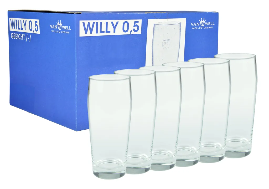 Van-Well 6er Set Bierglas Willibecher 0,5l Geeicht Glas Biergläser Tumbler Perfekt Geeignet Für Gastronomie