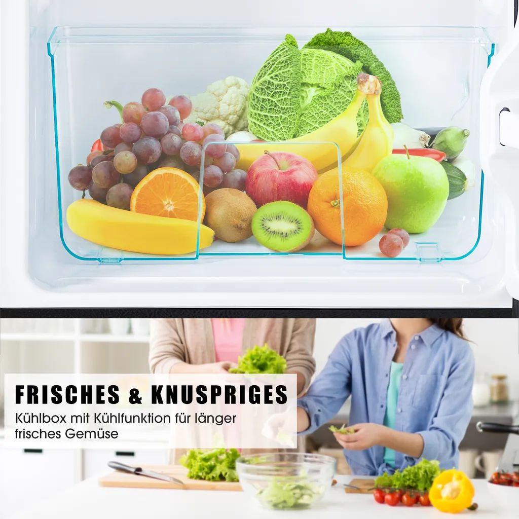 AnseeDirect Kühl Gefrierkombination, Freistehender Kühlschrank, Freistehend Gefrierschrank Mit 60L Gesamtvolumen Doppeltür LED Beleuchtung 172 KWh/Jahr 86.8cm Höhe, Schwarz – Bild 6