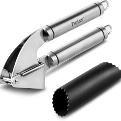 Deiss - Haushaltsartikel Deiss PRO Knoblauchpresse Und Silikon-Knoblauchschäler-Set - Bestes Werkzeug Zum Sekundenschnellen Zerkleinern Von Knoblauch Und Ingwer - Rostfreier Edelstahl Und Extrem Leicht Zu Reinigen - Spülmaschinenfest