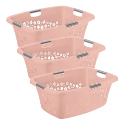 ROTHO 3er Set Wäschekorb 50l FLOWERS, Farbe:Linnea Pink Ged.