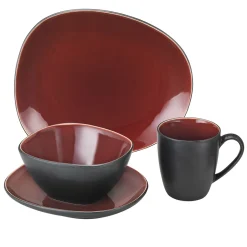 Van-Well Van Well 16tlg. Kombi-Set Elements Rot 4Pers. Steingut Becher Teller Schale