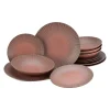 Creatable Porzellanhaus CreaTable 22489 Tafelservice Vesuvio Für 4 Personen, Steinzeug, Rot (1 Set, 12-teilig)
