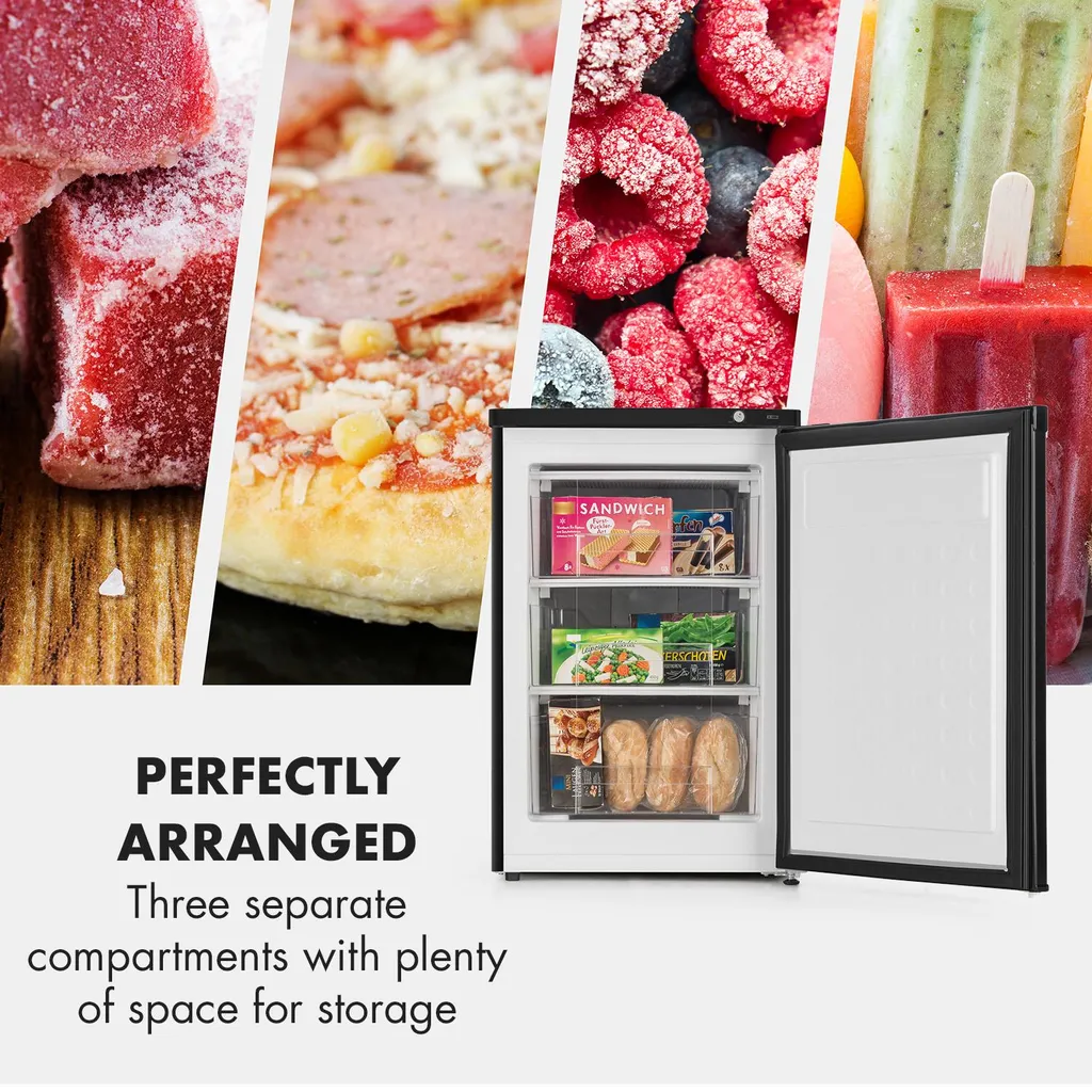 Klarstein Garfield XXL Gefrierschrank , 81 Liter Gesamtvolumen , 3 Durchsichtige Boxen , Thermostat Mit 3 Stufen , Höhenausgleichende Füße , 41 DB , Schwarz – Bild 2