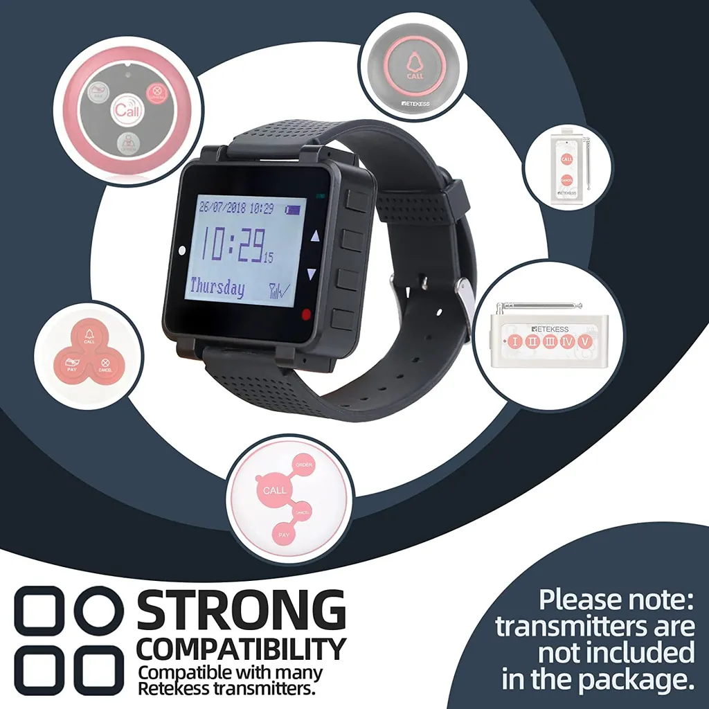 Retekess T128 Wireless Caregiver Pager Kellner Uhrenempfänger Für TD007 Und T117 Button Im Restaurant Hospital Nursing Home – Bild 8