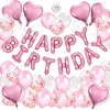 Longziming Geburtstagsdeko Mädchen Happy Birthday Girlande Ballons Geburtstag Dekoration Set Mit Luftballons Rosa, Seidenpapier Pompoms Rosa Für Deko Geburtstag Taufe Mädchen