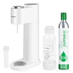 SODASWEET Wassersprudler-Set, Sodawasser Maschine Soda Maker Mit 1x CO2 Zylinder(425g Kohlensäure Für 60L Wasser), 1x 1L PET-Flasche, Ideal Für Zuhause, Bar, Restaurant Usw.