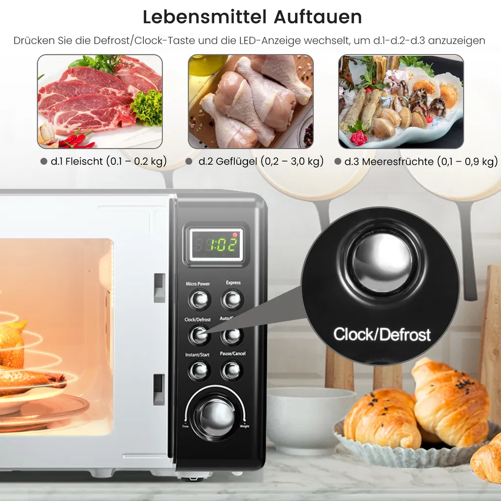 COSTWAY Mikrowelle 20L, 700 W Mikrowellenofen, Mit 8 Automatischen Programme, 5 Leistungsstufen, LED-Anzeige, Verzögerter Start, Retro, Schwarz – Bild 5