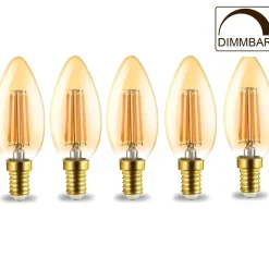Braytron 5x LED Leuchtmittel E14 Filament Kerze | Bernstein | C35 4W | Dimmbar | 360 Lumen Warmweiß (2200 K)