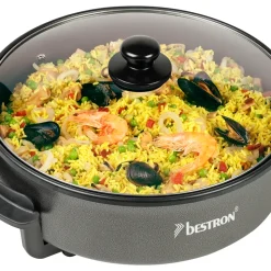 Bestron Elektrische Partypfanne, XXL-Multifunktionspfanne Ø40cm Mit Glasdeckel, Antihaftbeschichtet, 1.500 Watt, AHP1800Z, Farbe: Schwarz