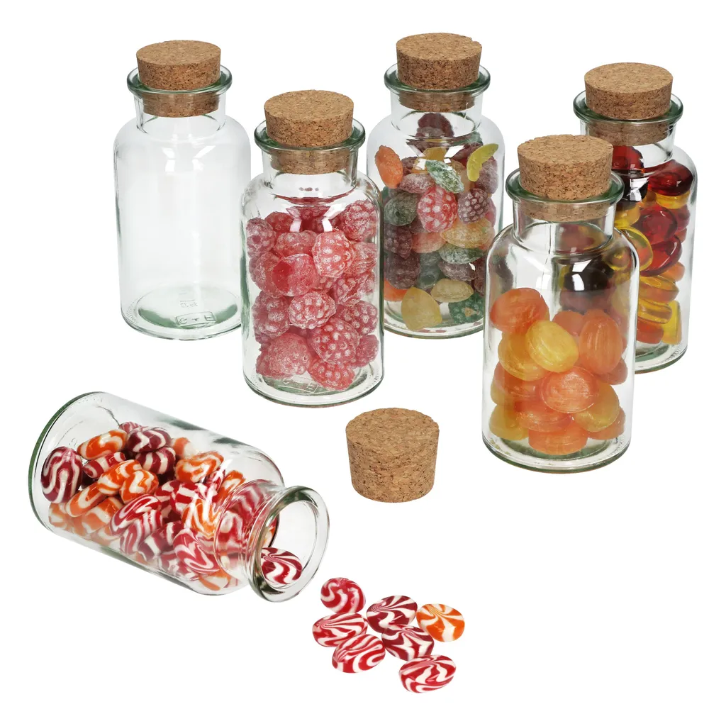 MamboCat 6tlg. Bonbongläserset Korkverschluss 300 Ml Bonboniere Vorratsdose Gewürzglas