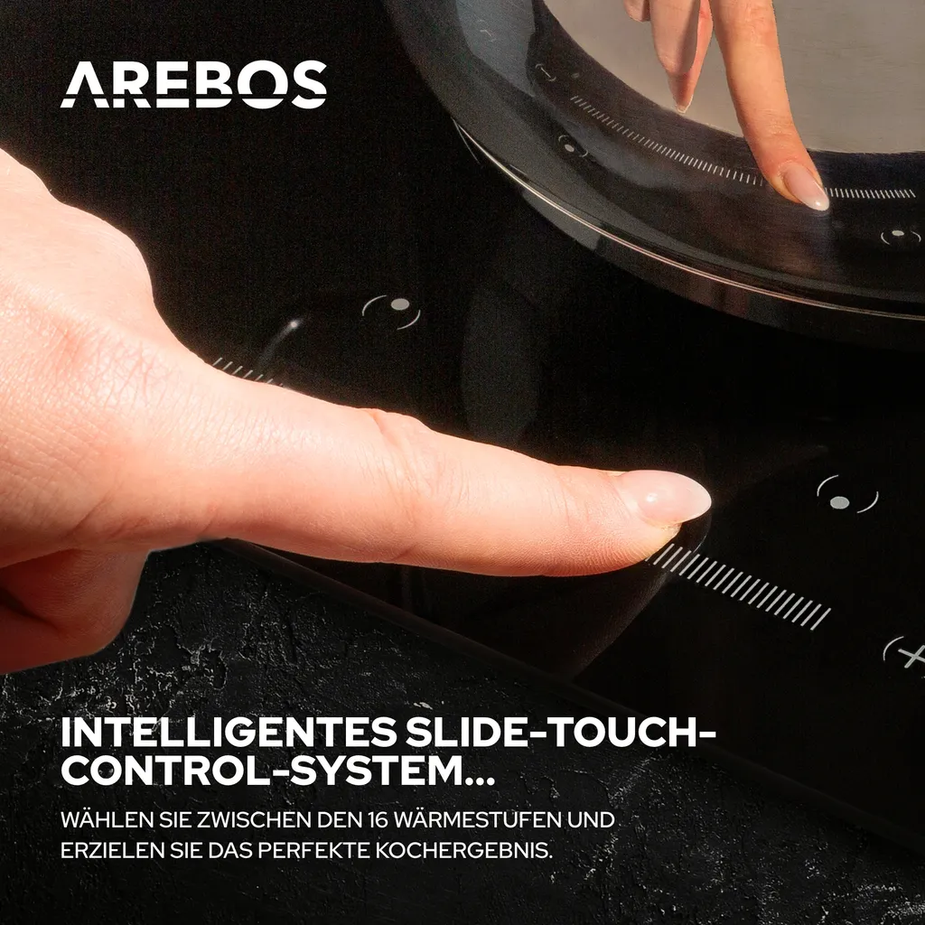 AREBOS Glaskeramikkochfeld, 7200 W, 4 Kochfelder, 59 Cm, Autark, Inkl. Dual-Kochzone Und Bräterzone, Mit Sensor Touch – Bild 3