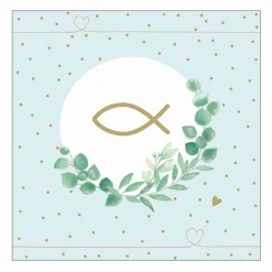 AMBIENTE 20 Servietten Blau Fische Im Kranz Kommunion Konfirmation Ichthys 33cm