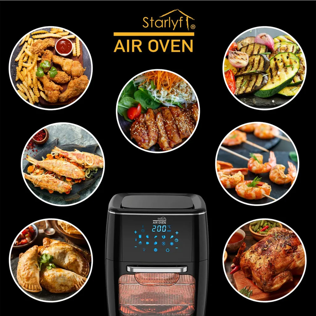 ISL GmbH Starlyf® Air Oven XXL – 12 Liter Heißluftfriteuse Mit 10 Programmen Und Rotisserie-Funktion, Drehspieß, LED Display Mit Touch Screen, 1700 Watt , Ohne ÖL - Airfryer, Heißluft, Fritteuse, Heißluftofen, Backofen, Dehydrator, Grill – Bild 6