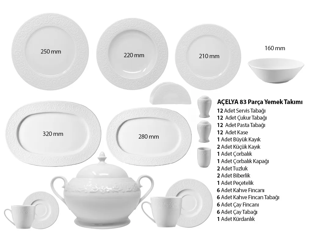 Kütahya Porselen 83 Teilig Acelya Tafelservice Porzellan Essservice 12 Personen – Bild 3