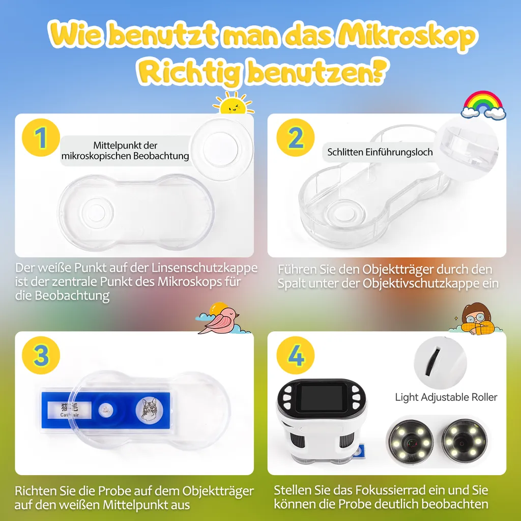 AnseeDirect Mikroskop Kinder Mit Teleskop, Fernglas Kinder Kamera 1080P 8X Digitaler Zoom 2" LCD Bildschirm Kompatibel Windows Mac PC Digital Mikroskop Science Kit Für Anfänger Kinder 6 8 10 Jahre (Weiß) – Bild 3
