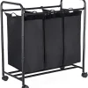 SONGMICS Wäschekorb Mit 3 Abnehmbaren Stofftaschen, 3 X 44 Liter, Wäschesortierer Wäschesammler, Schwarz LSF003B