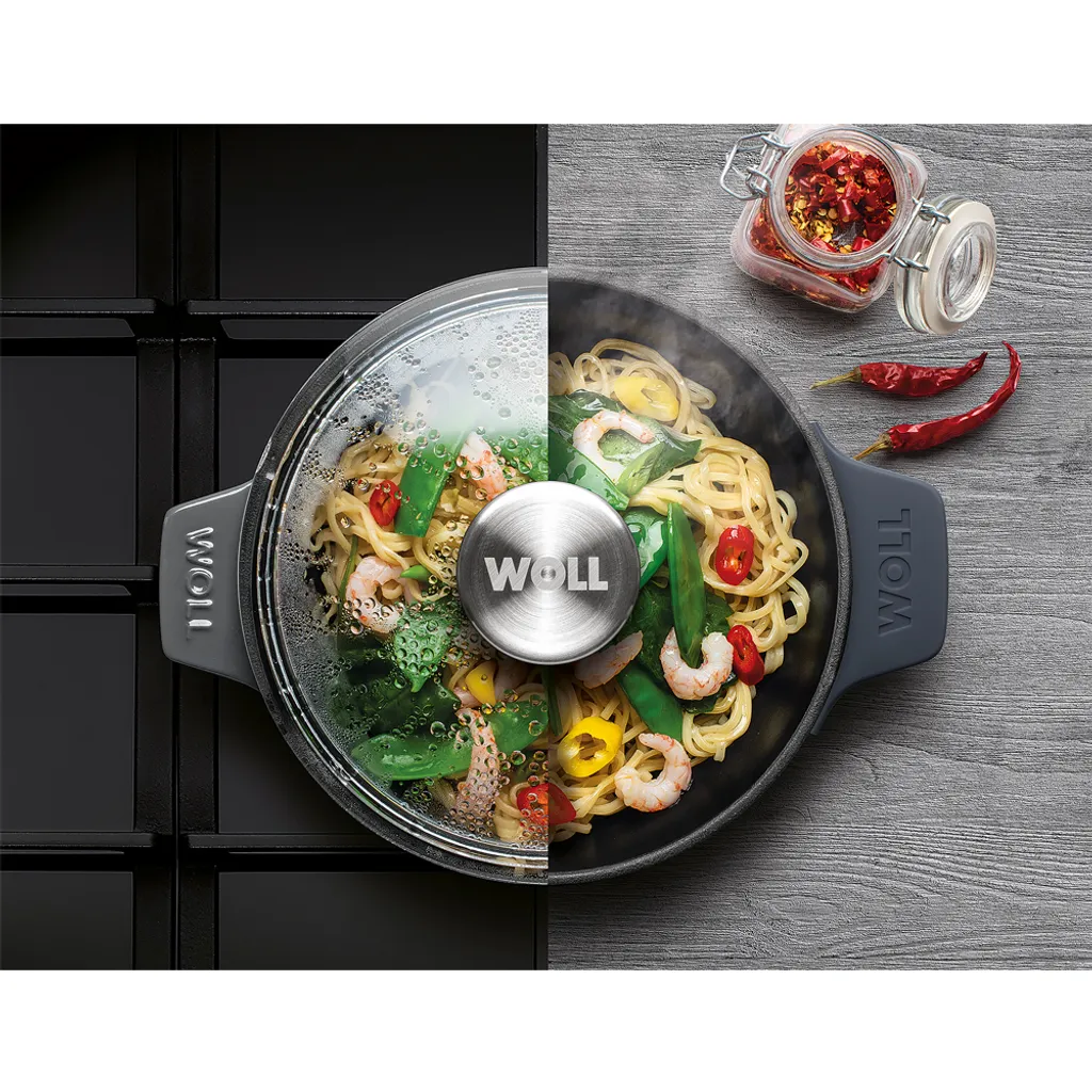 Woll IRON, Servierpfanne Rund Mit Glasdeckel Und Silikongriff, 20 Cm, 5.5 Cm Hoch, Chili Red – Bild 3