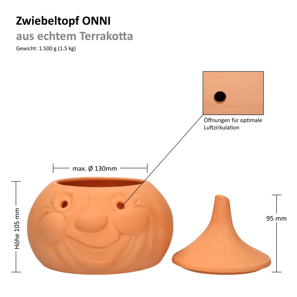 Mambocat Zwiebeltopf Onni Terrakotta Vorrats-Dose Mit Deckel Zur Aufbewahrung Von Ca. 900g Zwiebeln – Bild 7