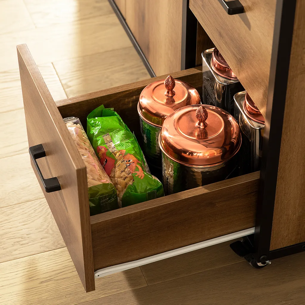 SoBuy KNL02-PF Design Küchenwagen Mit Arbeitsplatte Kücheninsel Küchenschrank Sideboard Auf Rollen Küchentrolley Vintage BHT Ca.: 113x106x69cm – Bild 8