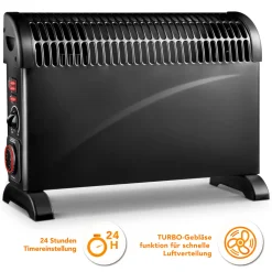Tresko Konvektor Heizgerät 2000W Schwarz Mit Timer Heizung Elektroheizung Heizlüfter Heizkörper