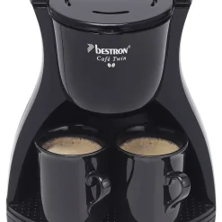 Bestron Duo-Kaffeemaschine Inkl. 2 Tassen, Für Gemahlenen Filterkaffee, 450 Watt, Schwarz