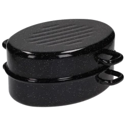 Florentyna Emaille BRÄTER Schmortopf Gänsebräter Mit Deckel Schwarz 20x30 Cm 3 L