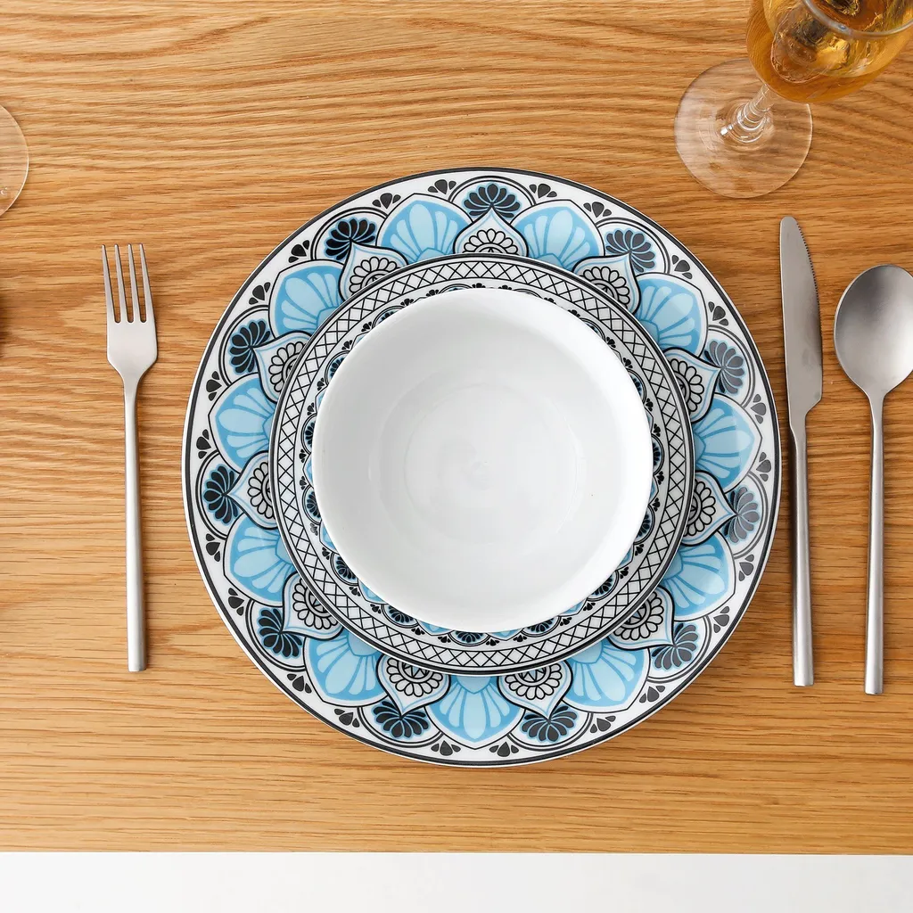 Tafelservice VEWEET, 18 Teiliges Geschirrset Aus Porzellan, AUDRIE Serie, Mit Je 6 Müslischale, Dessertteller Und Flachteller Für 6 Personen – Bild 8