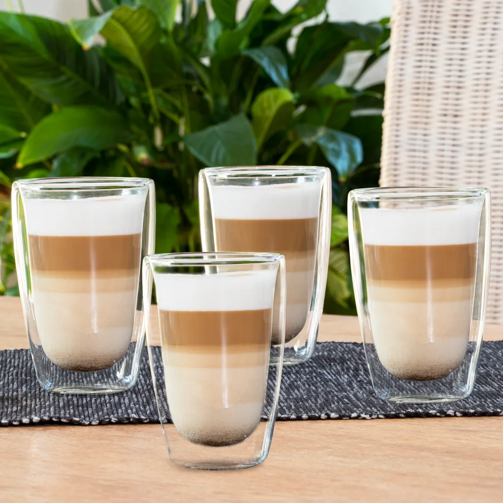 Haushalt International Latte Macchiato-Gläser 400ml Doppelwandig Isolierglas Extra Lang Warmhaltend Maße ≈9 X 14cm (4 Stück) – Bild 2