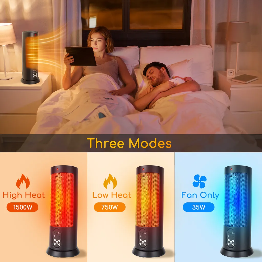 Aigostar Bert - PTC Keramik Heizlüfter Mit Fernbedienung, 3 Mode Heizstufen, 70° Oszillation, Leise Und Energiesparend Heizleistung 2000W, 7.5 H Timer, Heizung Heater Schnellheizer, Schwarz – Bild 3