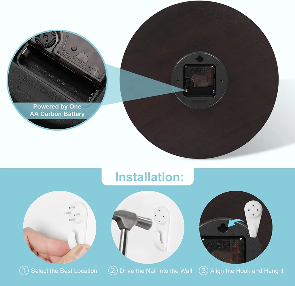 SOLEDI Wanduhr Vintage Rustikal Antik Lautlos Geräuscharm,Funk Wanduhren Aus Holz 12 Zoll/30CM(Ländlich Himmel) – Bild 4