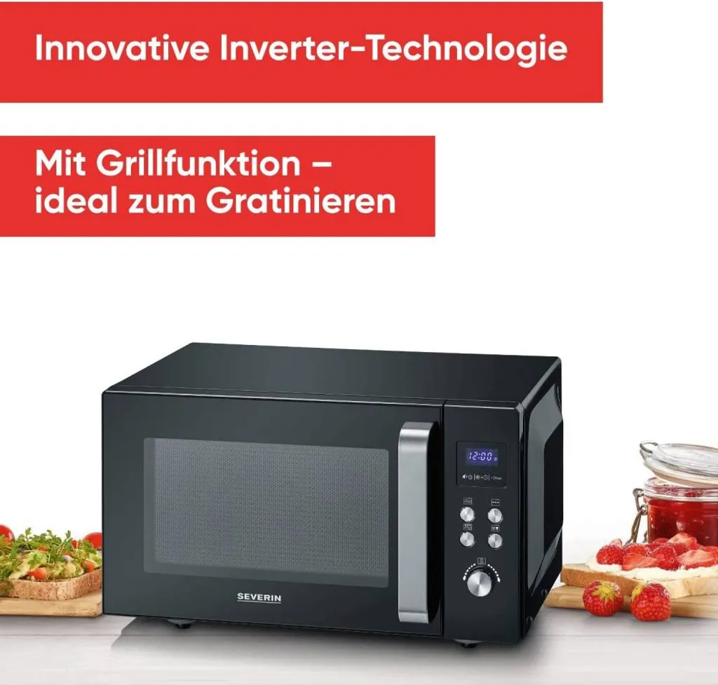 SEVERIN Inverter-Mikrowelle Mit Grillfunktion, Mikrowelle Mit 10 Automatikprogrammen, Schwarz, Edelstahl, MW 7760 – Bild 6