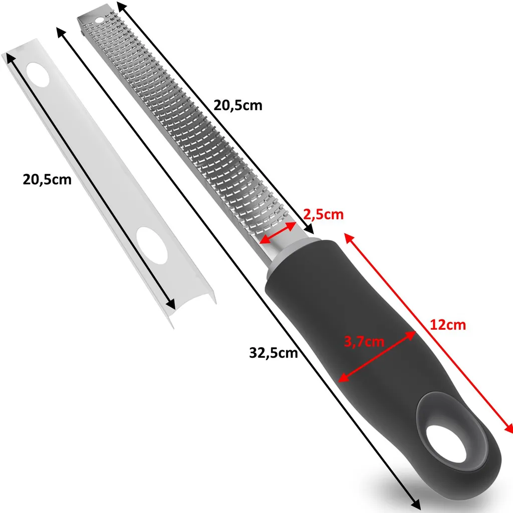 BAYLI 2er Pack Zitronenreibe Aus Edelstahl Parmesanreibe 32,5 Cm Ingwerreibe Multifunktionaler Zester Reibe Muskatnuss Reibe Mit Schutz & Reinigungsbürste Hobel Reibe Für Schokolade, Käse, Kokosnuss – Bild 4
