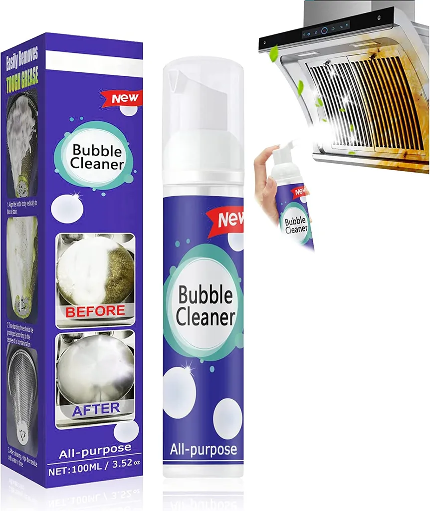 Haobuy Schäumender Schwerölfleckenreiniger 100ml, Allzweck Schaumreiniger, Spülfreies Blasenreiniger Schaum, Bubble Cleaner Allzweck Fleckenentferner, Rinse-Free Küchenfettreiniger Spray