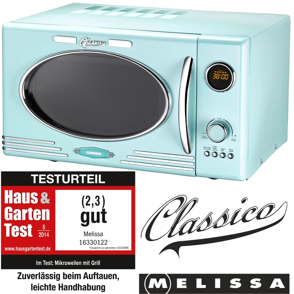 Melissa 16330122 CLASSICO Retro Mint Baby Blue 25 Liter Mikrowelle Mit Grill