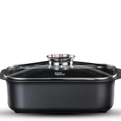 Food Appeal Black Marble Kasserolle, Kochtopf, Röster Mit Aromatischem Glasdeckel, Anti-haft Beschichtung | Schwarzes Marmor Design | Für Gasherd, Induktionsherd, Keramikherd Und Elektroherd