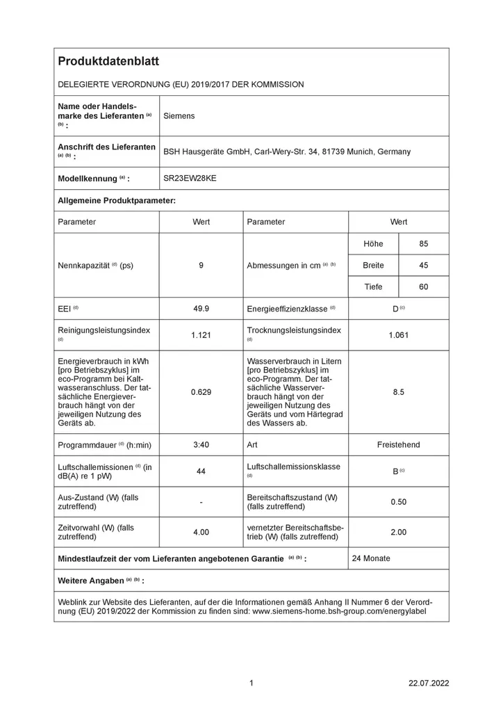Siemens SR23EW28KE IQ300 Freihstehender Geschirrspüler / D / 63 KWh / 9 MGD / Smart Home Kompatibel Via Home Connect / Hygiene Plus Programm / VarioSpeed Plus – Bild 10