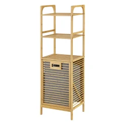 En.casa Bambus Wäscheregal Tidaholm 118 X 40 X 31 Cm Wäscheschrank Mit 2 Ablagen Wäschesammler Wäschebox Herausnehmbare Wäschetasche