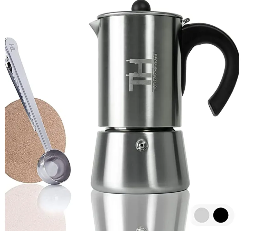 Thiru Espressokocher Induktion L Premium Mokkakanne Aus Edelstahl Inkl. Toolset (Silber, 4 Tassen (200ml))