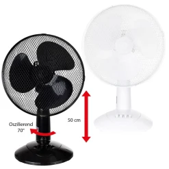LEX XXL Tischventilator Ventilator Ø30 Cm, 3 Geschwindigkeiten, Oszillation, 50cm, Farbe:Schwarz