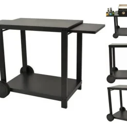 COOKINGBOX Rollwagen Für Plancha Mit Klappbaren Regalen - Stahl - Schwarz